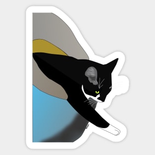 Cute Tuxedo Cat needs a bigger Igloo bed Copyright TeAnne Sticker